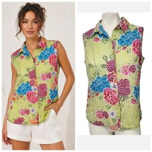 NYGÅRD Collection 100% Linen Sleeveless Button down garden Floral Blouse Size 12